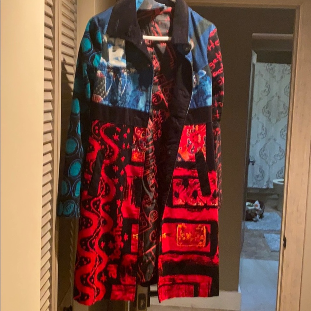 Desigual coat  black red  and blue